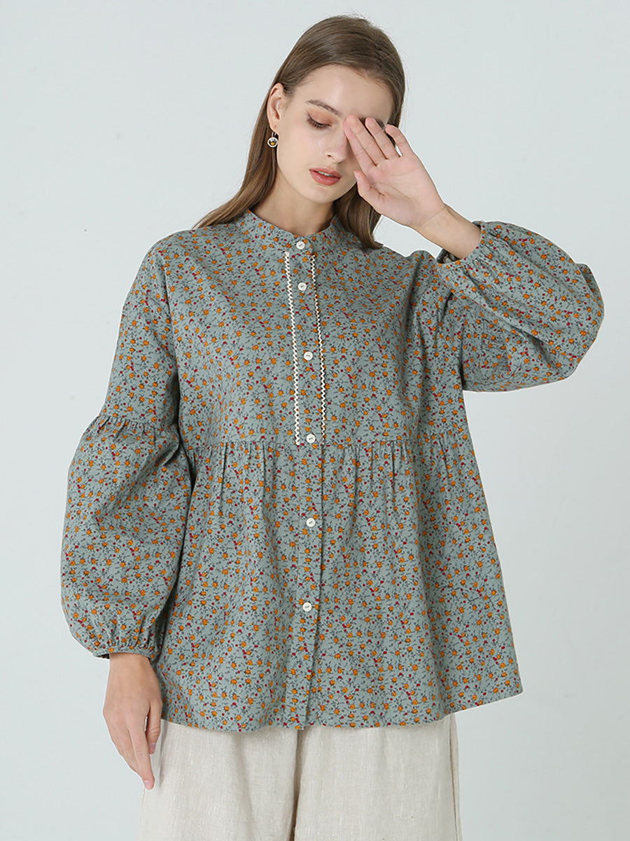 Plus Size Blumendrucke Lose Langarm Frühling Damen Shirt M-2XL
