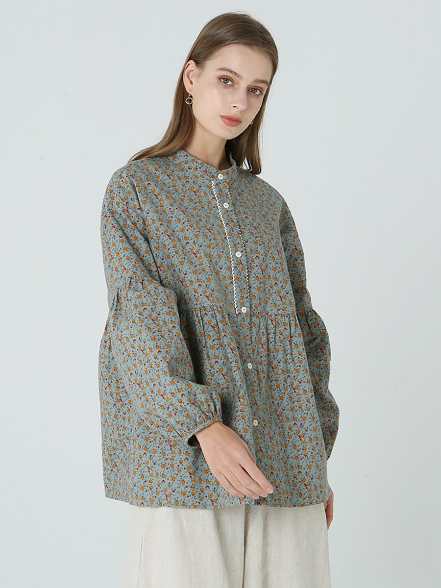 Plus Size Blumendrucke Lose Langarm Frühling Damen Shirt M-2XL