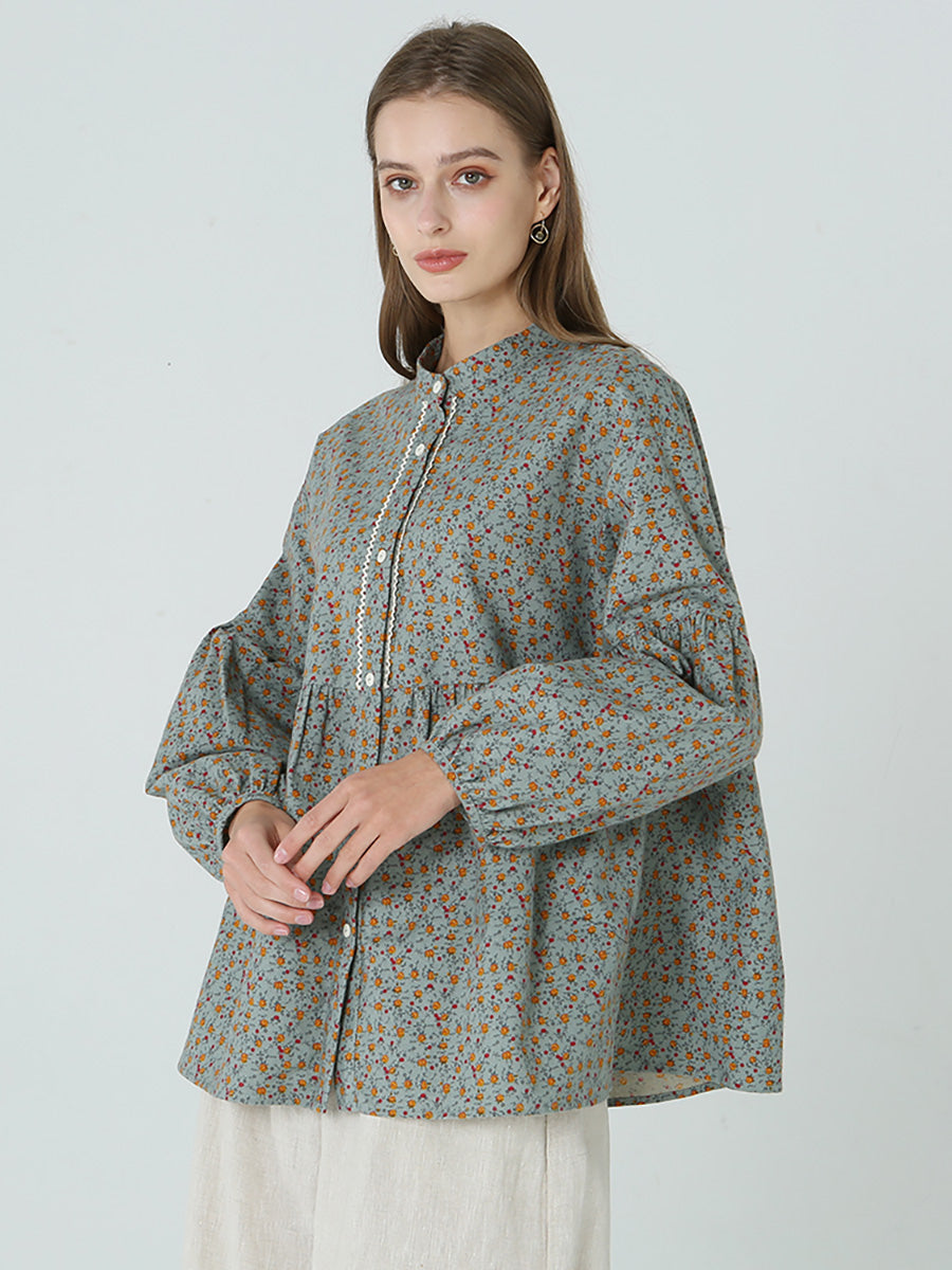 Plus Size Blumendrucke Lose Langarm Frühling Damen Shirt M-2XL