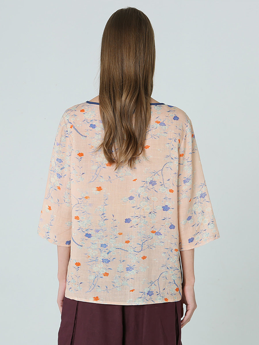 Plus Size Blumendrucke Drop Schulter Frühling Patchwork Damen T-Shirt M-2XL