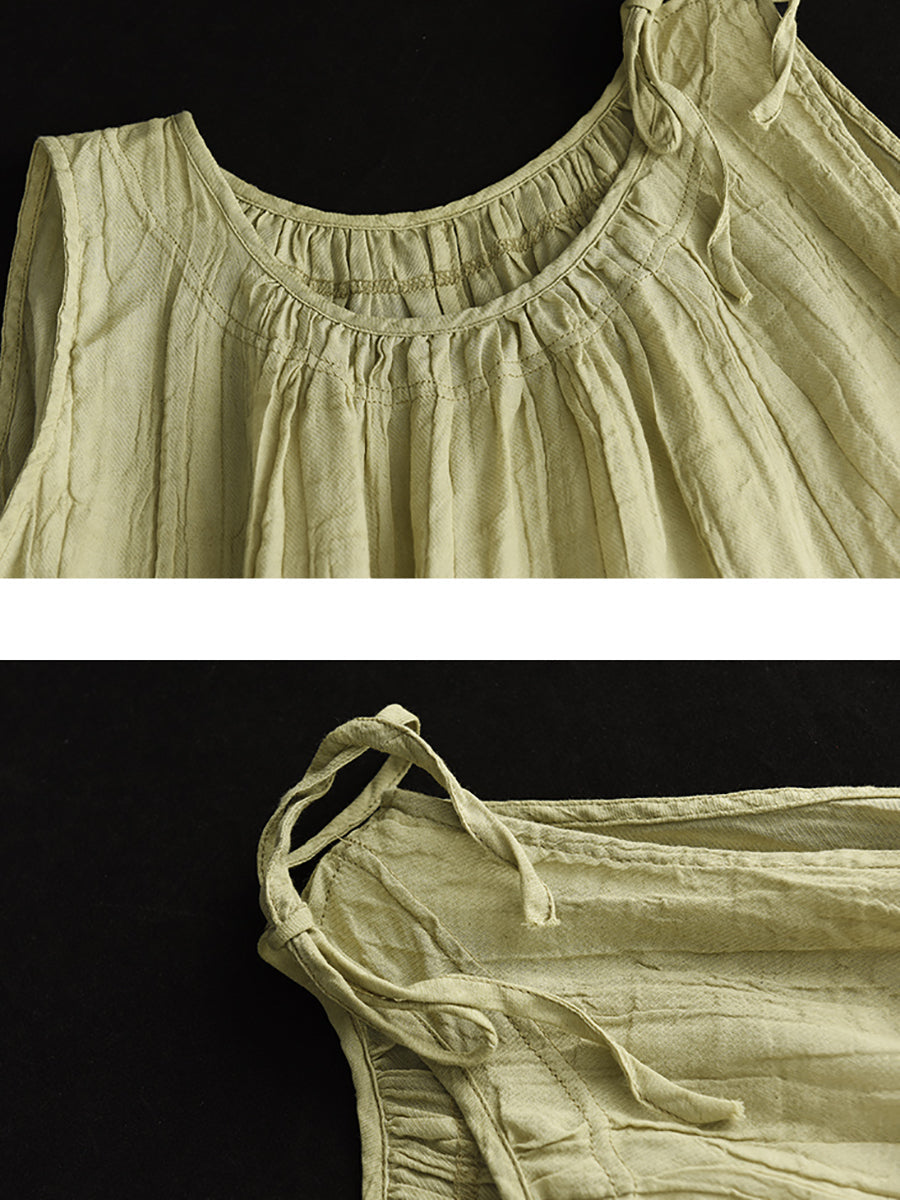 Übergröße Damen Retro Solid Loose Kordelzug Ramie Weste