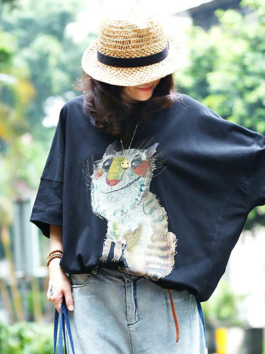 Grande taille - T-shirt décontracté ample à imprimé animal pour femme