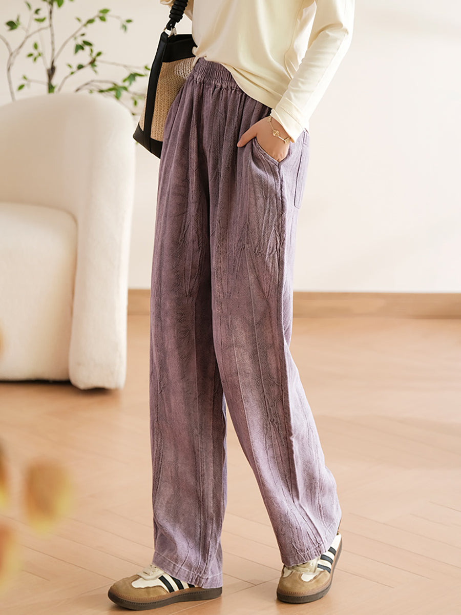 Plus Size Damen Vintage Frühling Weite Hose aus Leinen-Baumwolle