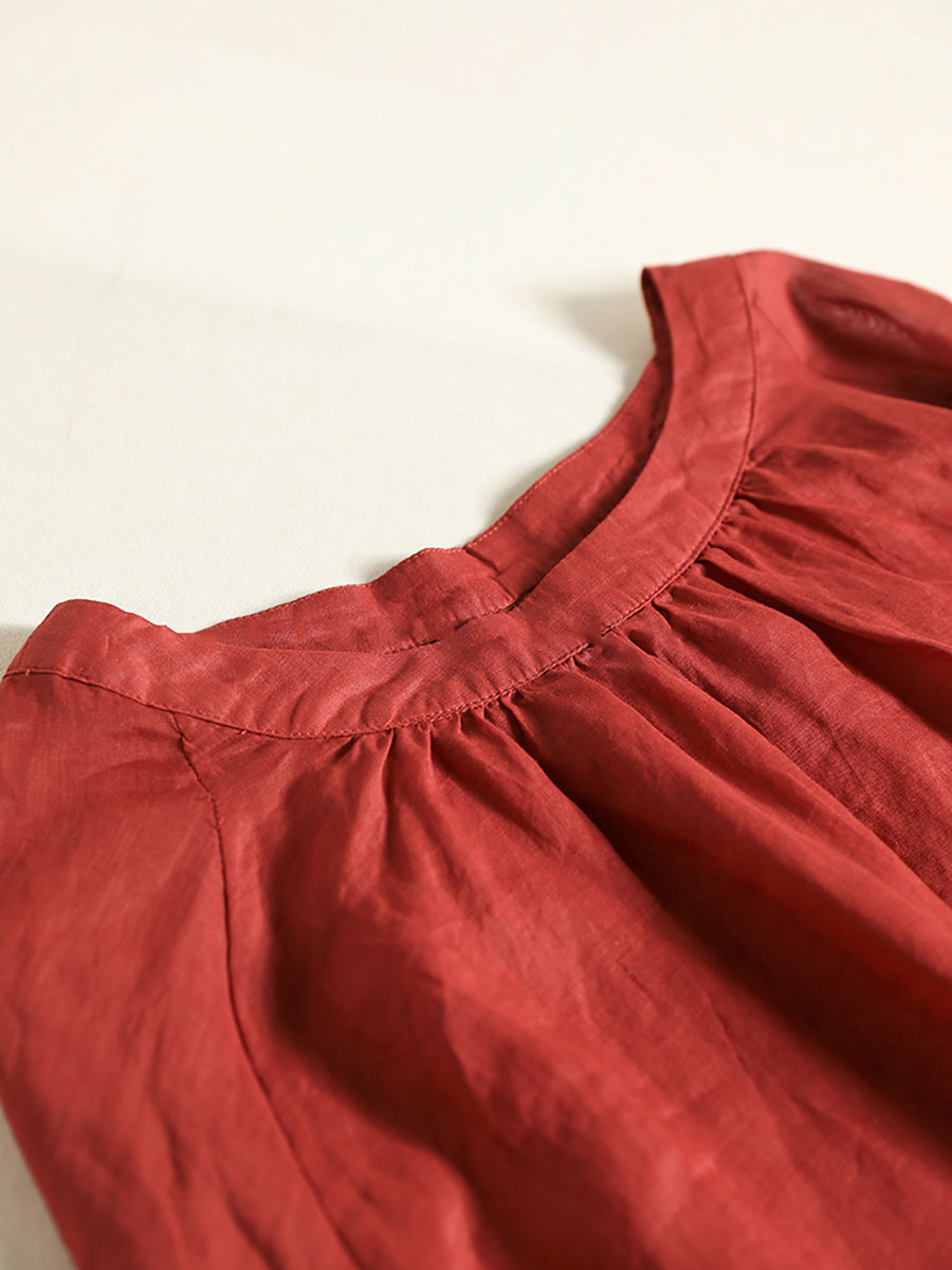 Übergröße Damen Sommer Solide Vintage Langarm Ramie Hemd