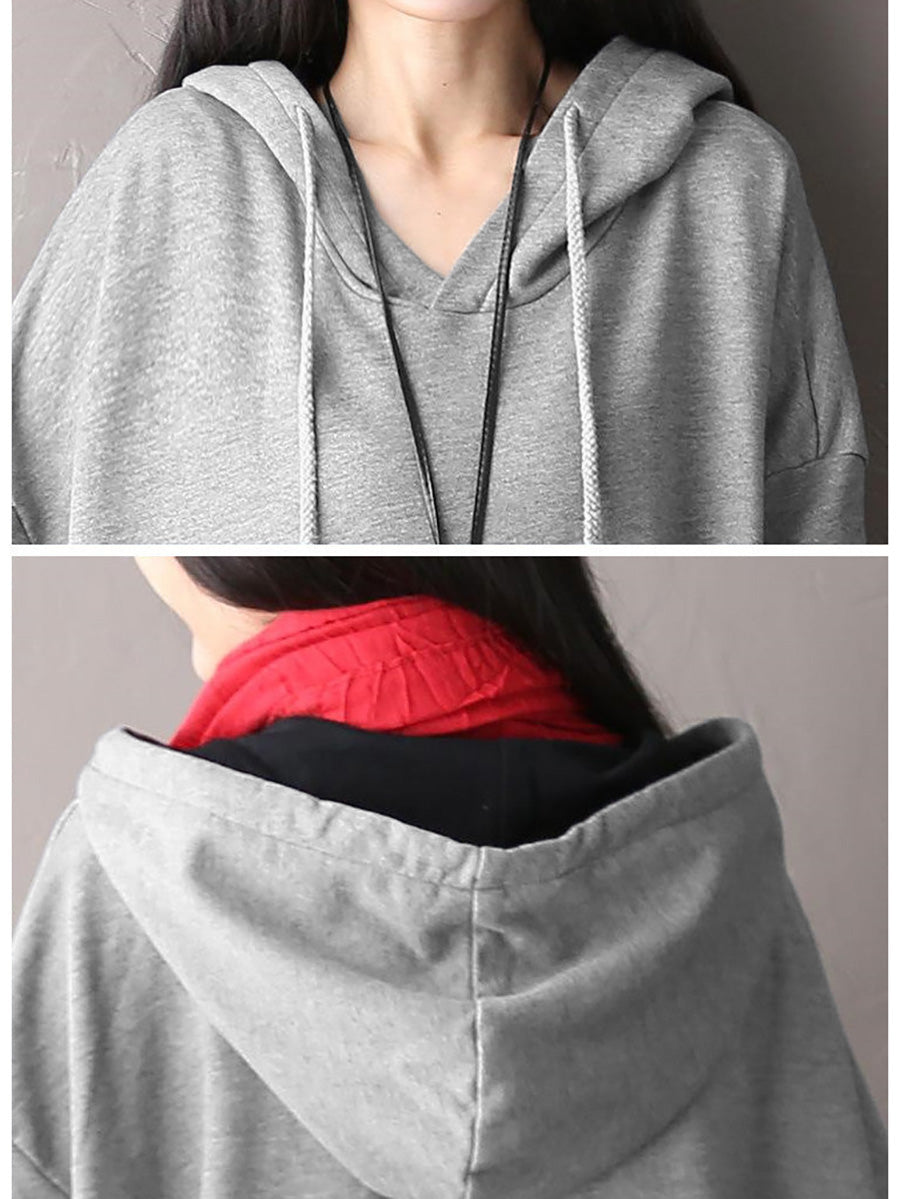 Lässiges Kleid mit Kapuze und rotem Herzmuster für Damen in Übergröße