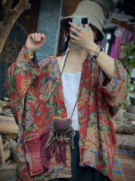 Chemise ample vintage à fleurs grande taille pour femme, automne