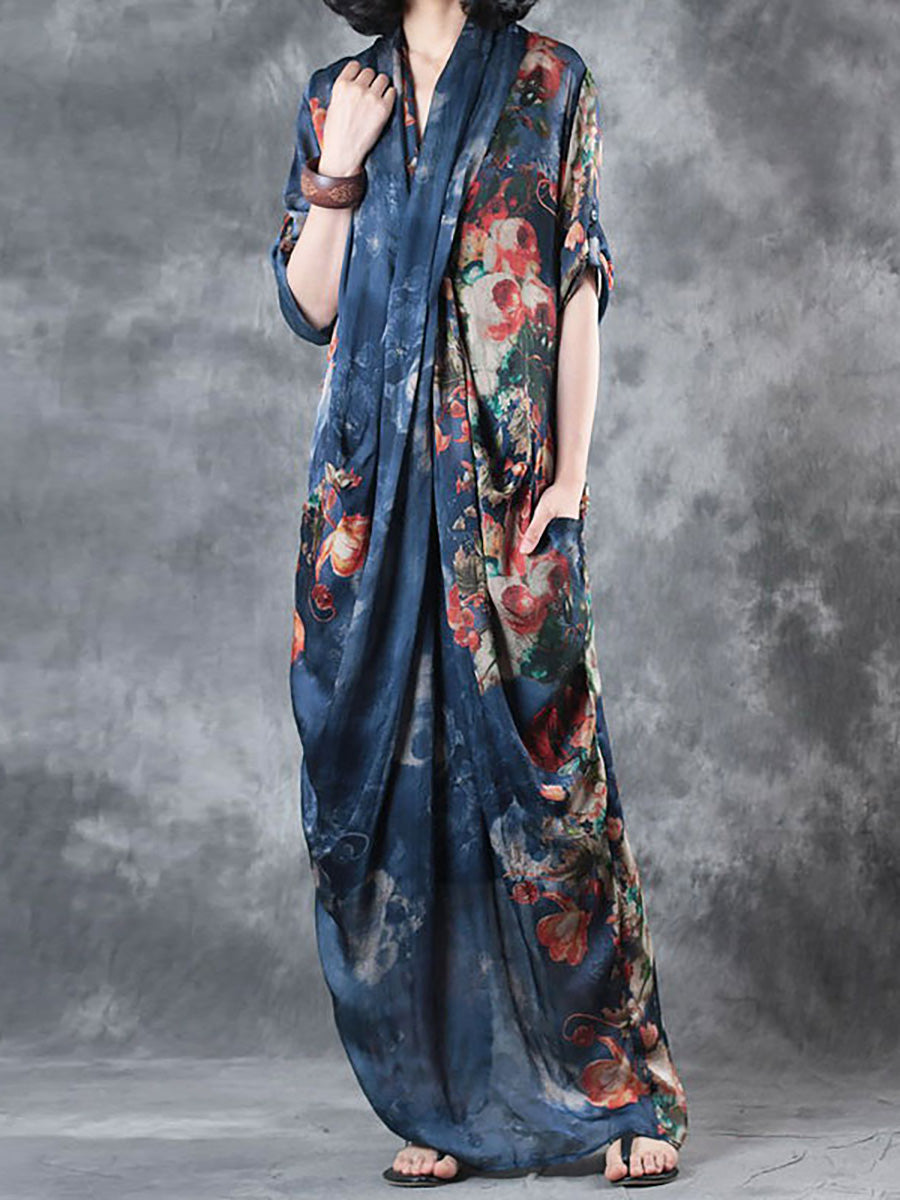 Übergröße Damen Sommer Lockeres Lässiges Kleid mit unregelmäßigem Blumenmuster
