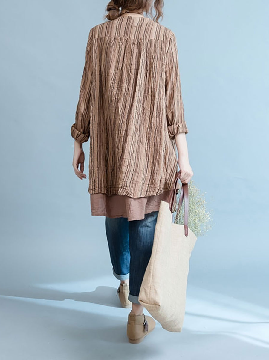 Locker gespleißtes Vintage-Cardigan-Shirt für Damen in Übergröße