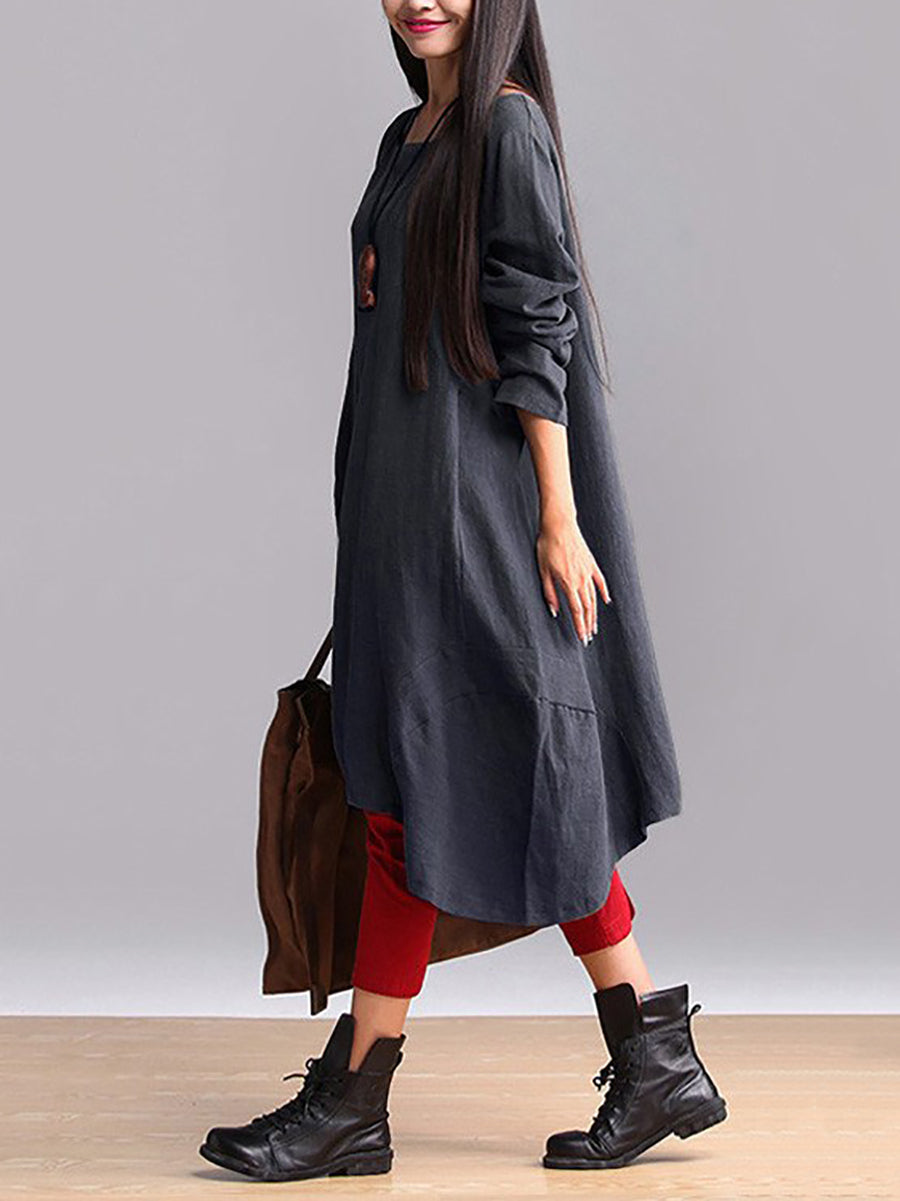Plus Size Damen Herbst Lässiges, einfarbiges, lockeres Kleid