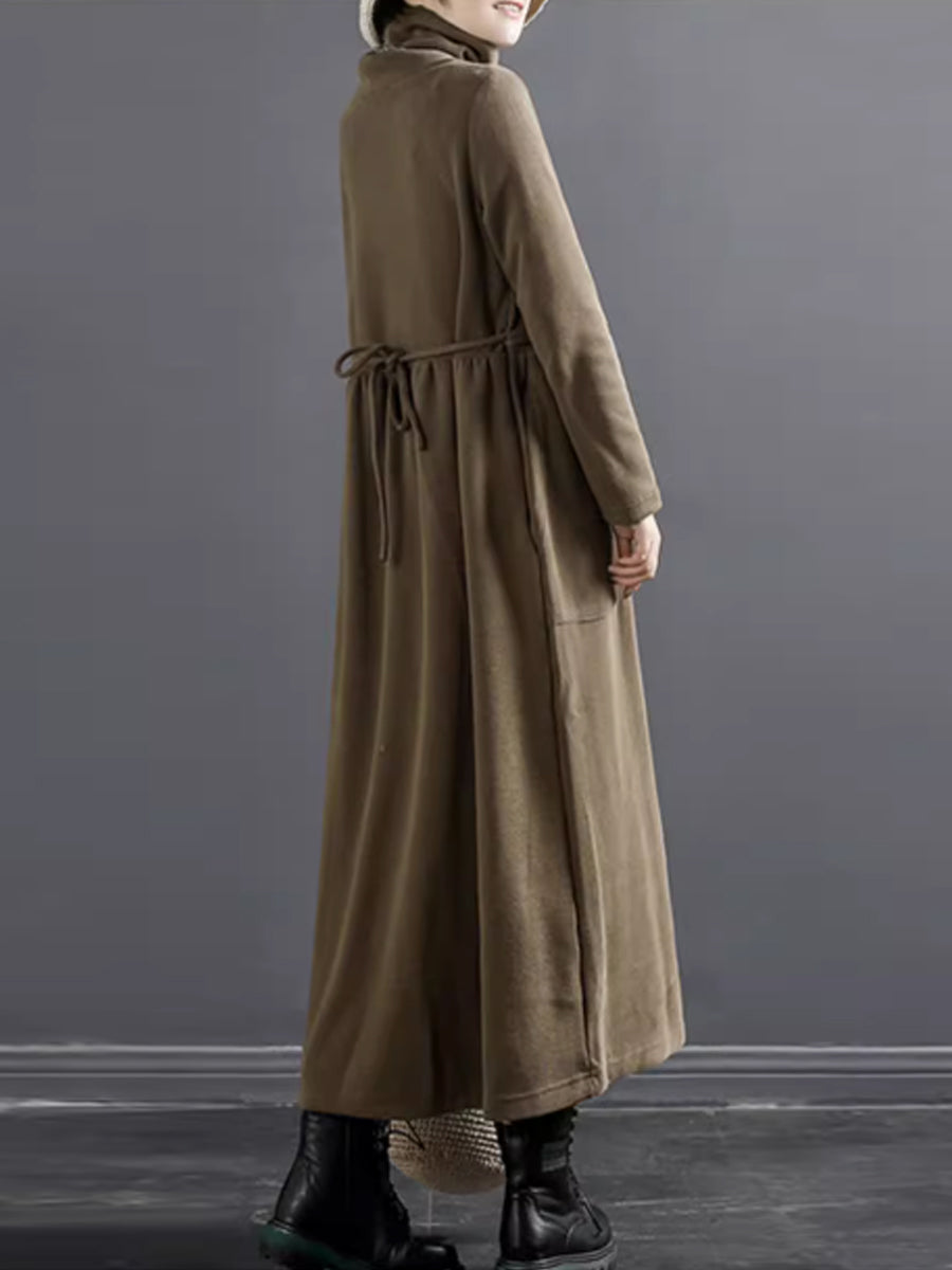 Übergröße Damen Reine Farbe Rollkragen Drapiertes langes Kleid