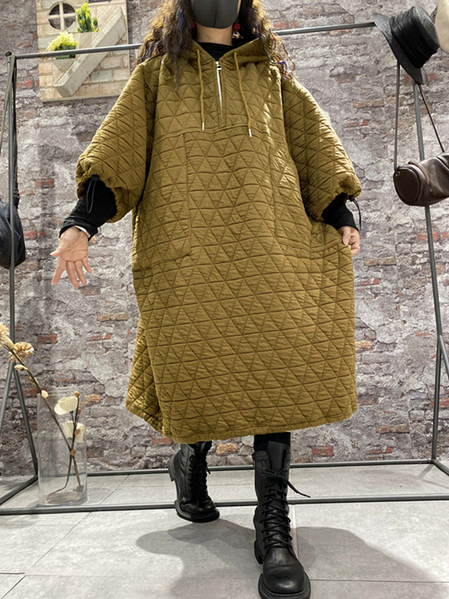 Plus Size Winter Damen Wattierte Kleidung mit Kapuze Kleid