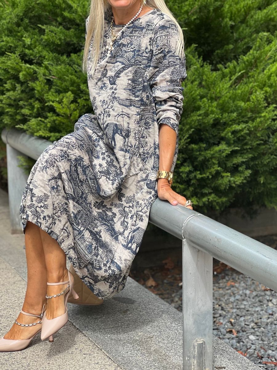 Damen Maxikleid in Übergröße, Blumenmuster, Baumwolle, Vintage, lässig, lockerer Druck