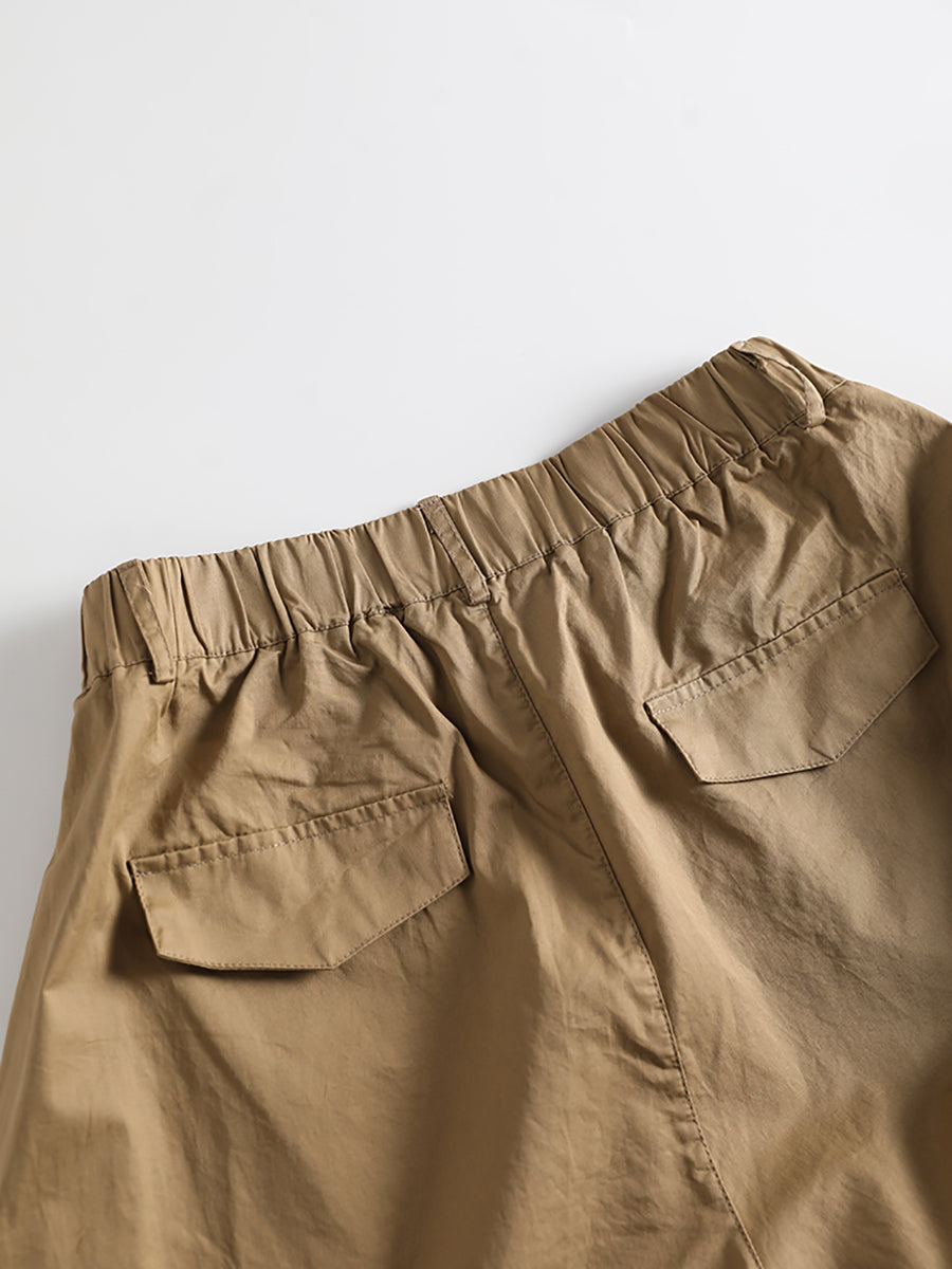 Übergröße Damen Sommer Casual Solid Pocket Weites Bein Baumwollhose