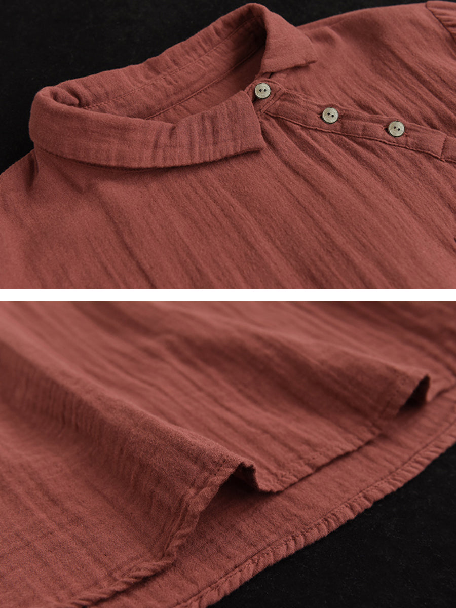 Übergröße Damen Vintage Schräges Langarm Baumwollhemd