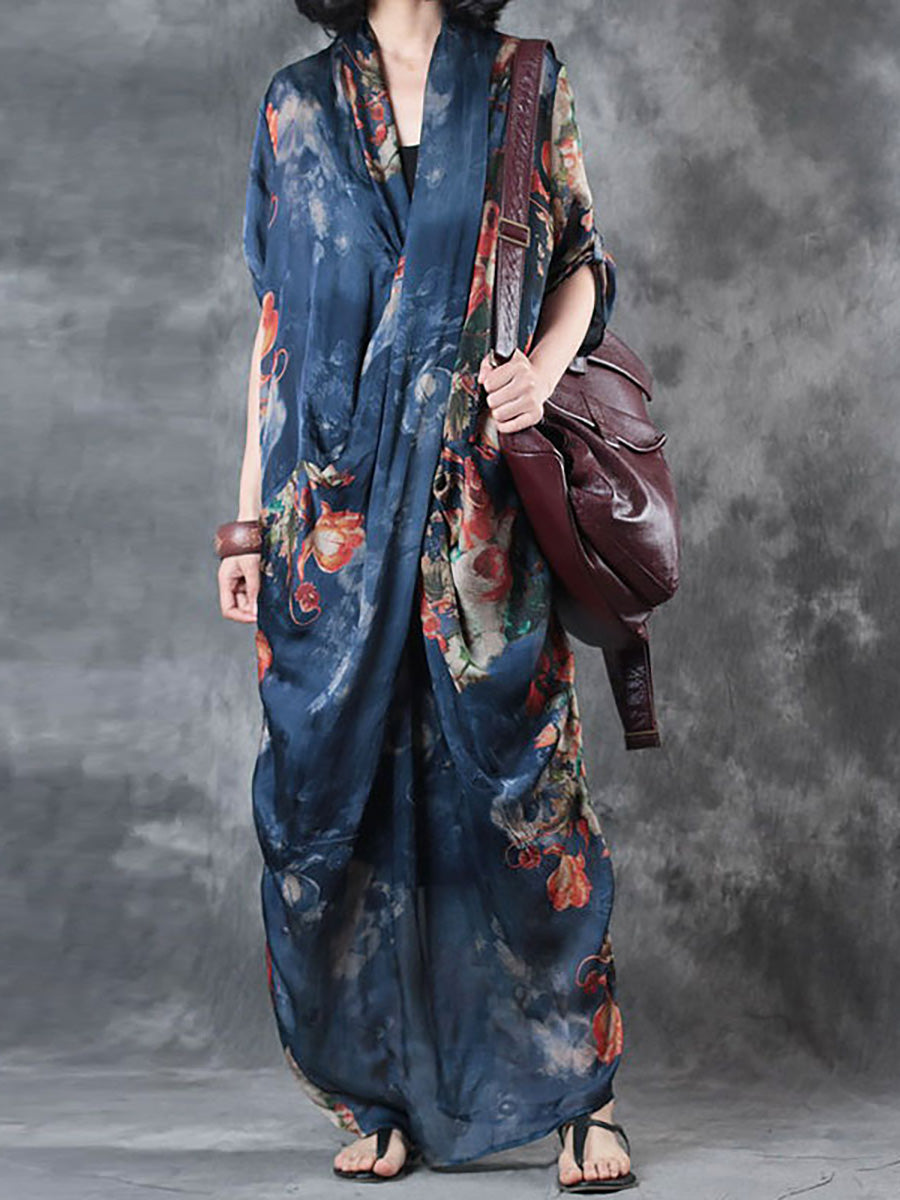 Übergröße Damen Sommer Lockeres Lässiges Kleid mit unregelmäßigem Blumenmuster