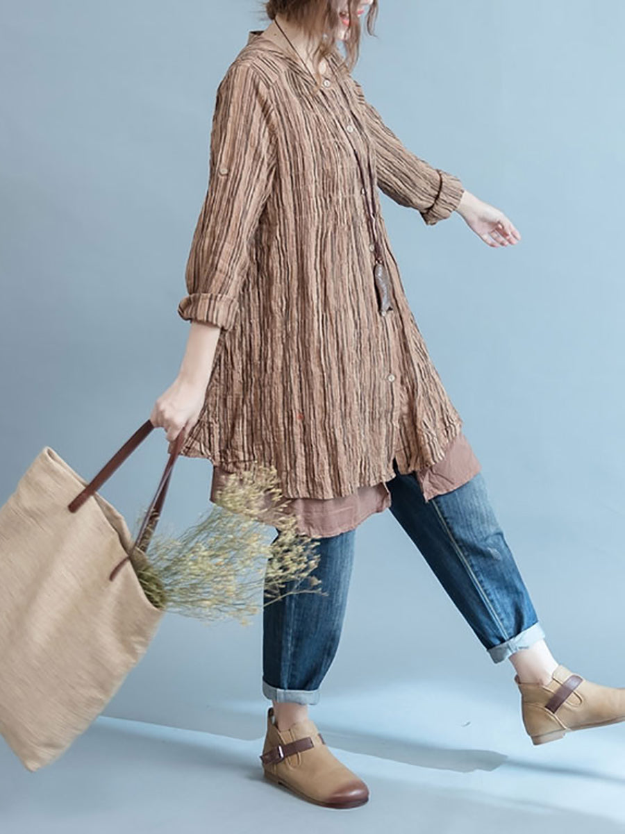 Locker gespleißtes Vintage-Cardigan-Shirt für Damen in Übergröße
