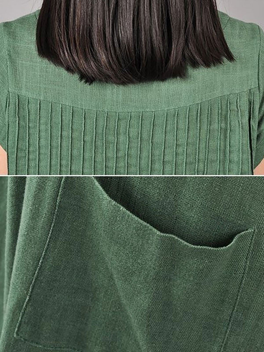 Locker sitzendes Kleid aus Baumwollleinen für Damen in Grün