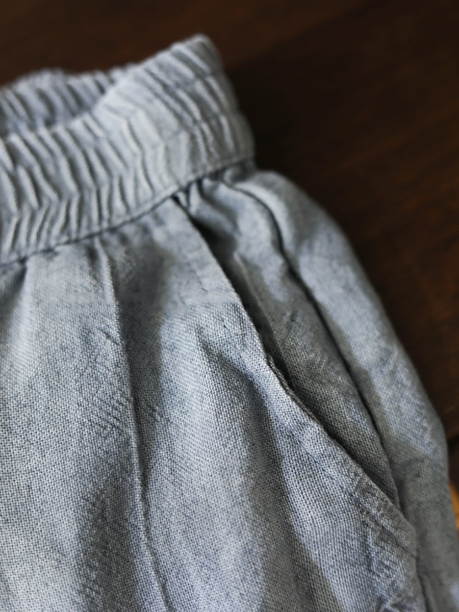 Plus Size Damen Vintage Frühling Weite Hose aus Leinen-Baumwolle