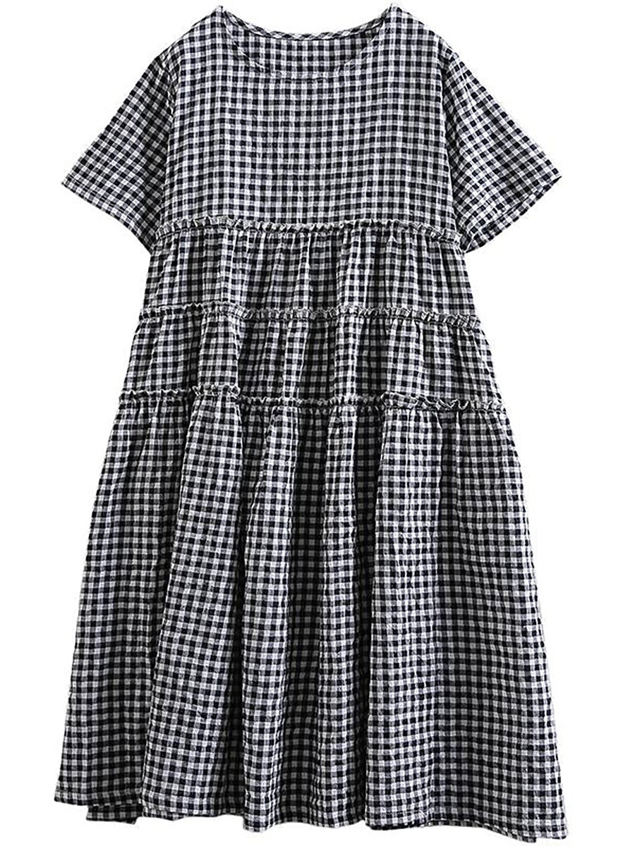 Übergröße, 100 % Baumwolle, kurzärmliges kariertes Kleid
