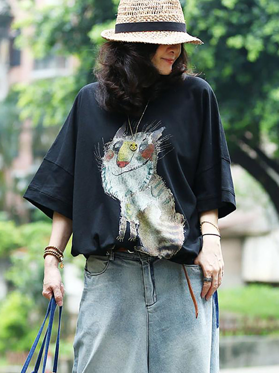Grande taille - T-shirt décontracté ample à imprimé animal pour femme