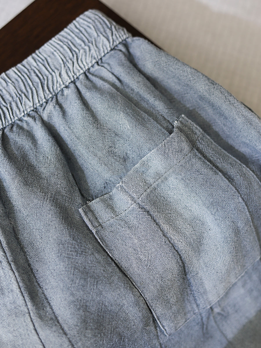 Plus Size Damen Vintage Frühling Weite Hose aus Leinen-Baumwolle