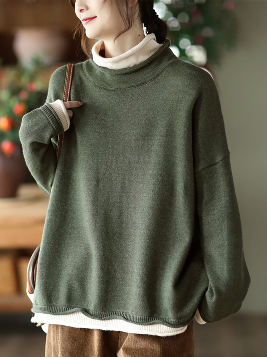 Plus Size Herbst Fake Zweiteiliger Colorblock Damen Pullover