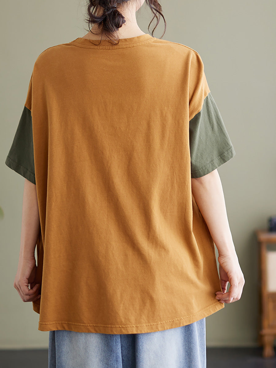Übergröße Damen Buchstaben Patchwork Lässiges lockeres T-Shirt