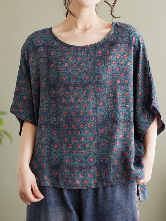 Übergröße Blumen Sommer Damen Kurzarm Lockeres T-Shirt