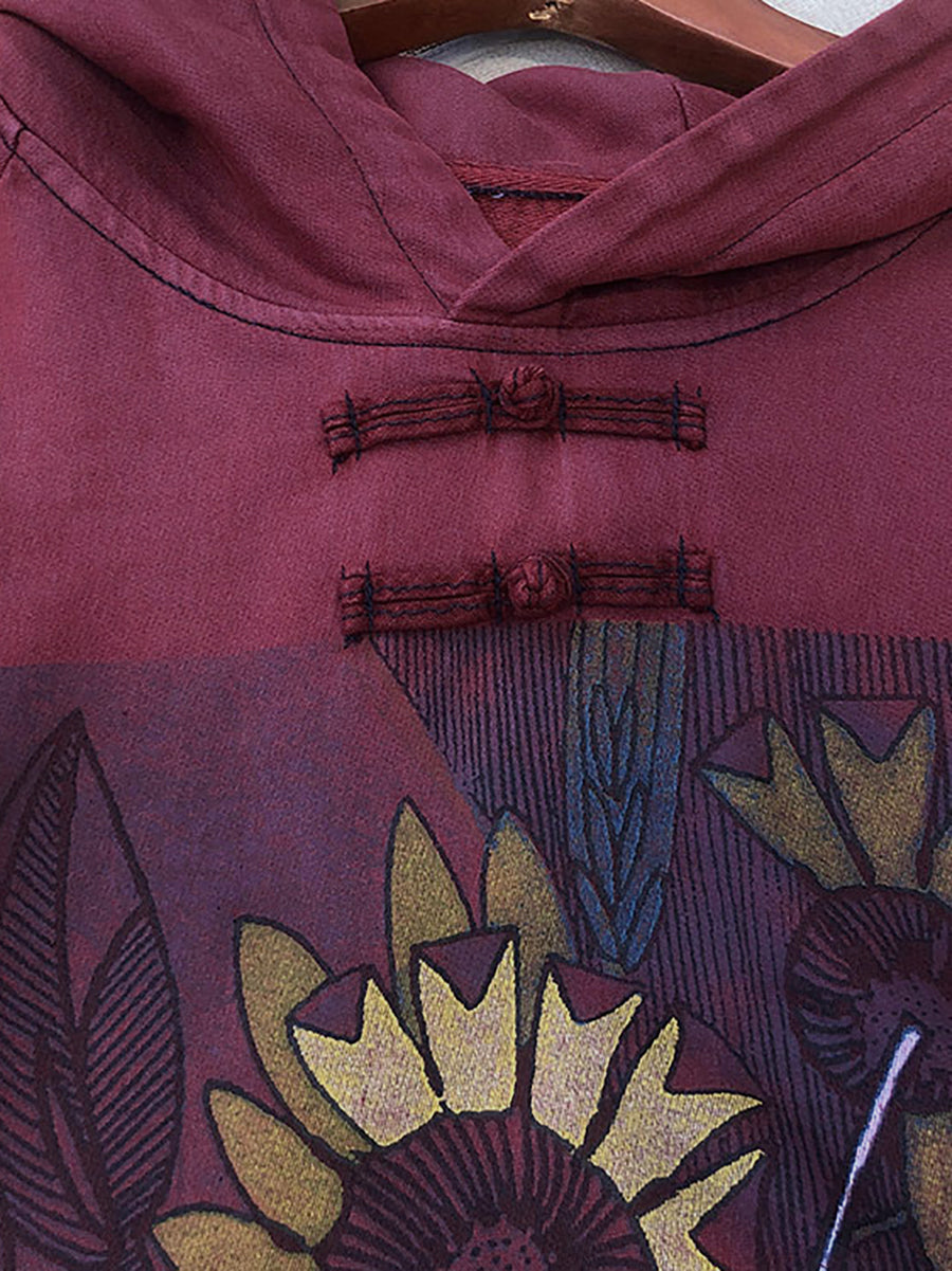 Übergröße Damen Vintage Blumen Kapuzenpullover Lang