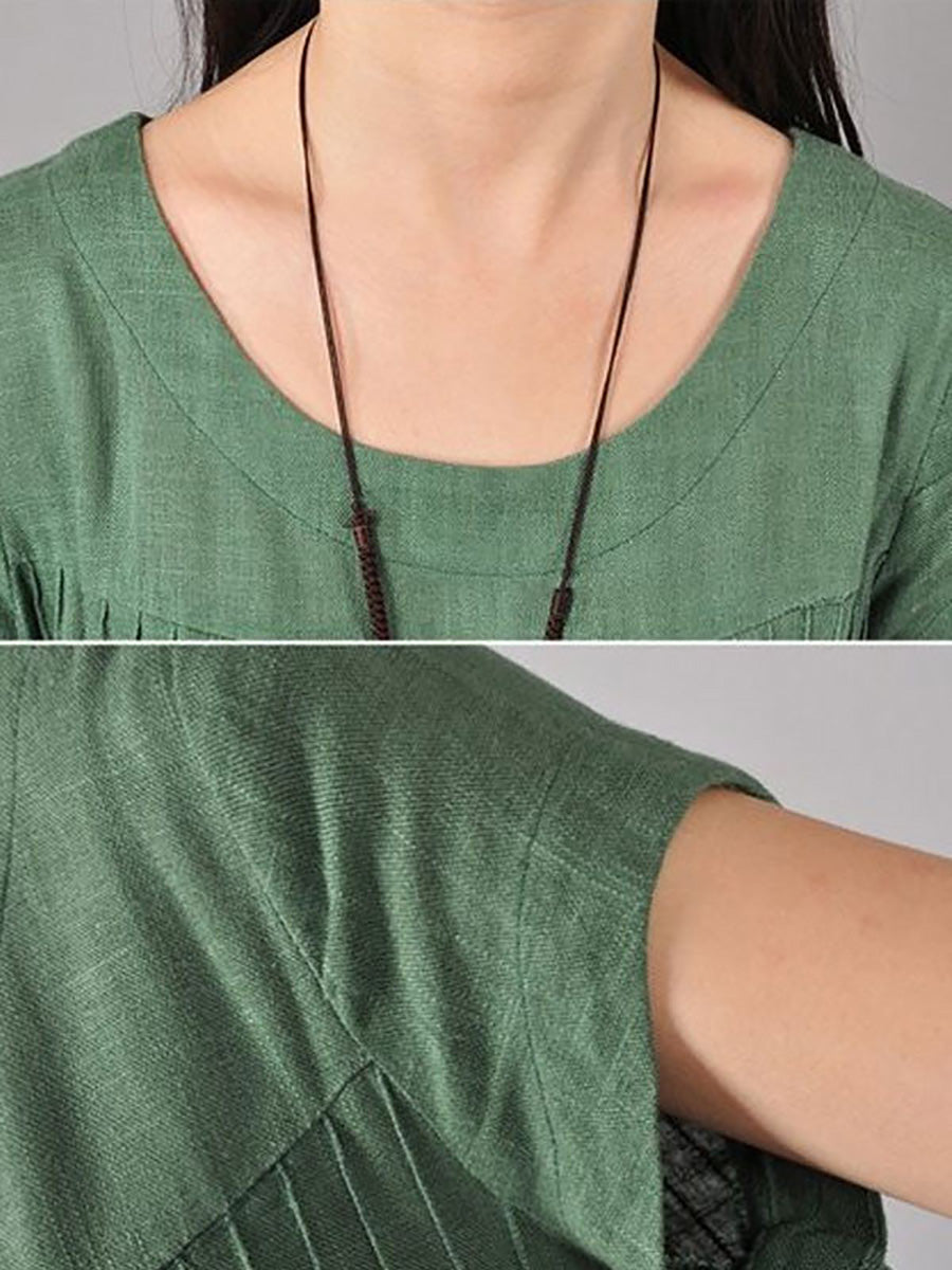 Locker sitzendes Kleid aus Baumwollleinen für Damen in Grün