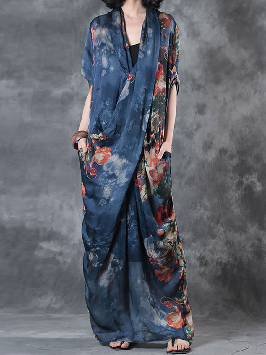 Übergröße Damen Sommer Lockeres Lässiges Kleid mit unregelmäßigem Blumenmuster