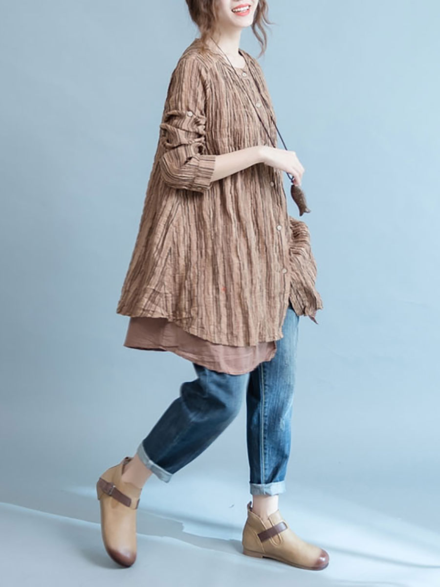 Locker gespleißtes Vintage-Cardigan-Shirt für Damen in Übergröße
