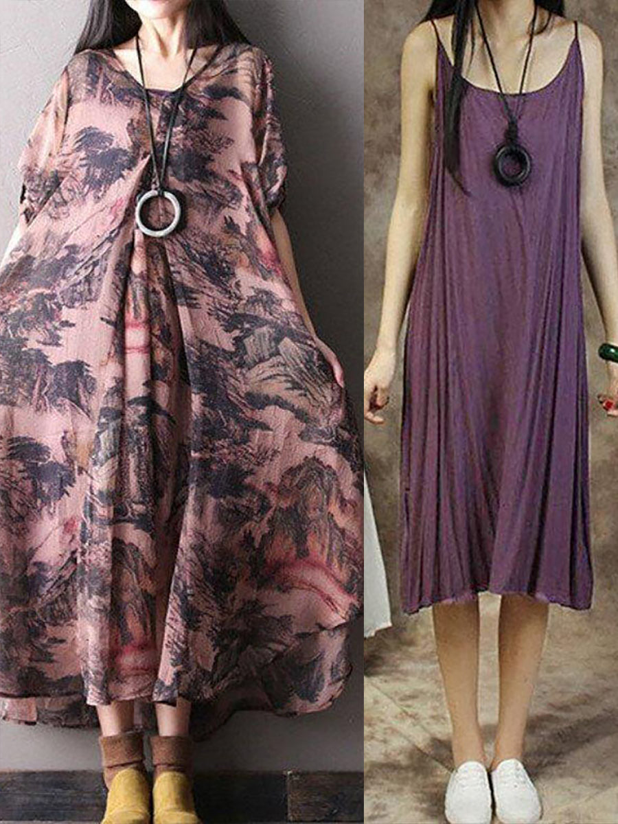 Einfarbiges Trägerkleid aus Baumwolle für Damen in Übergröße