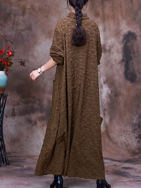 Plus Size Maxikleid mit Taschen und langen Ärmeln für Damen
