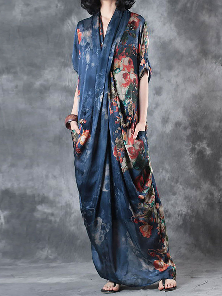 Übergröße Damen Sommer Lockeres Lässiges Kleid mit unregelmäßigem Blumenmuster