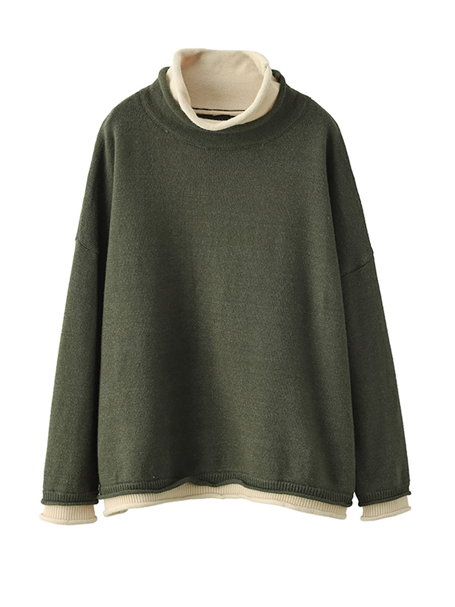 Plus Size Herbst Fake Zweiteiliger Colorblock Damen Pullover