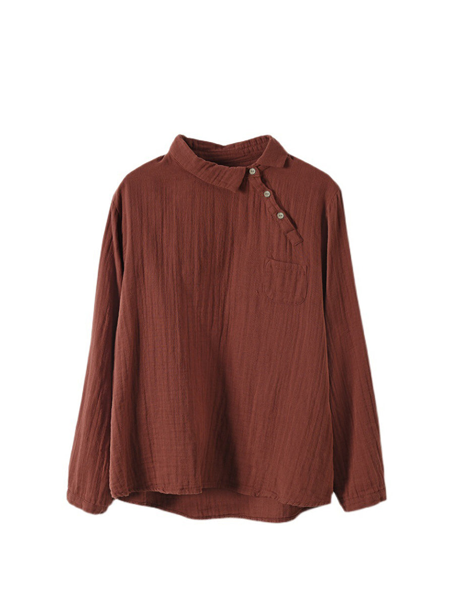 Übergröße Damen Vintage Schräges Langarm Baumwollhemd