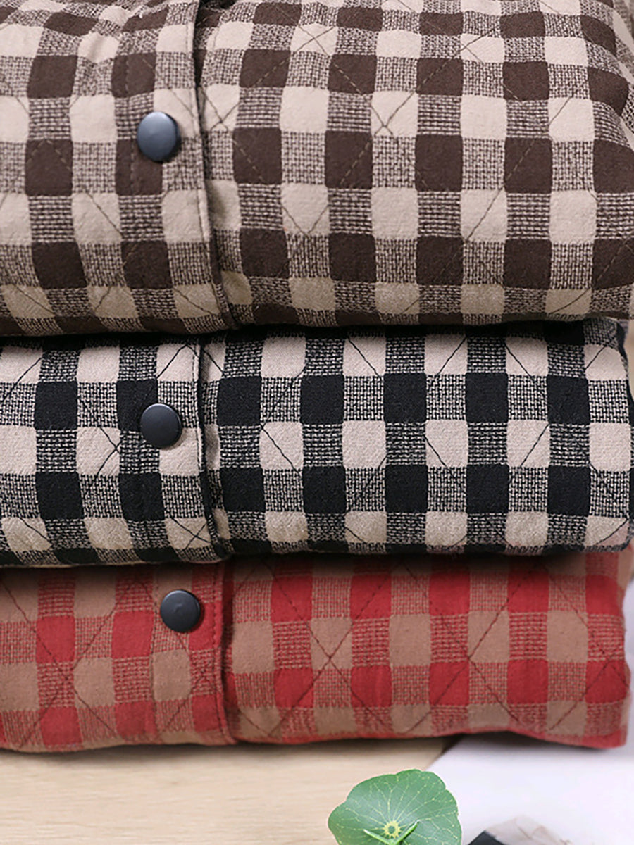 Gepolsterter Mantel im koreanischen Stil mit Karomuster und Farbblockdesign