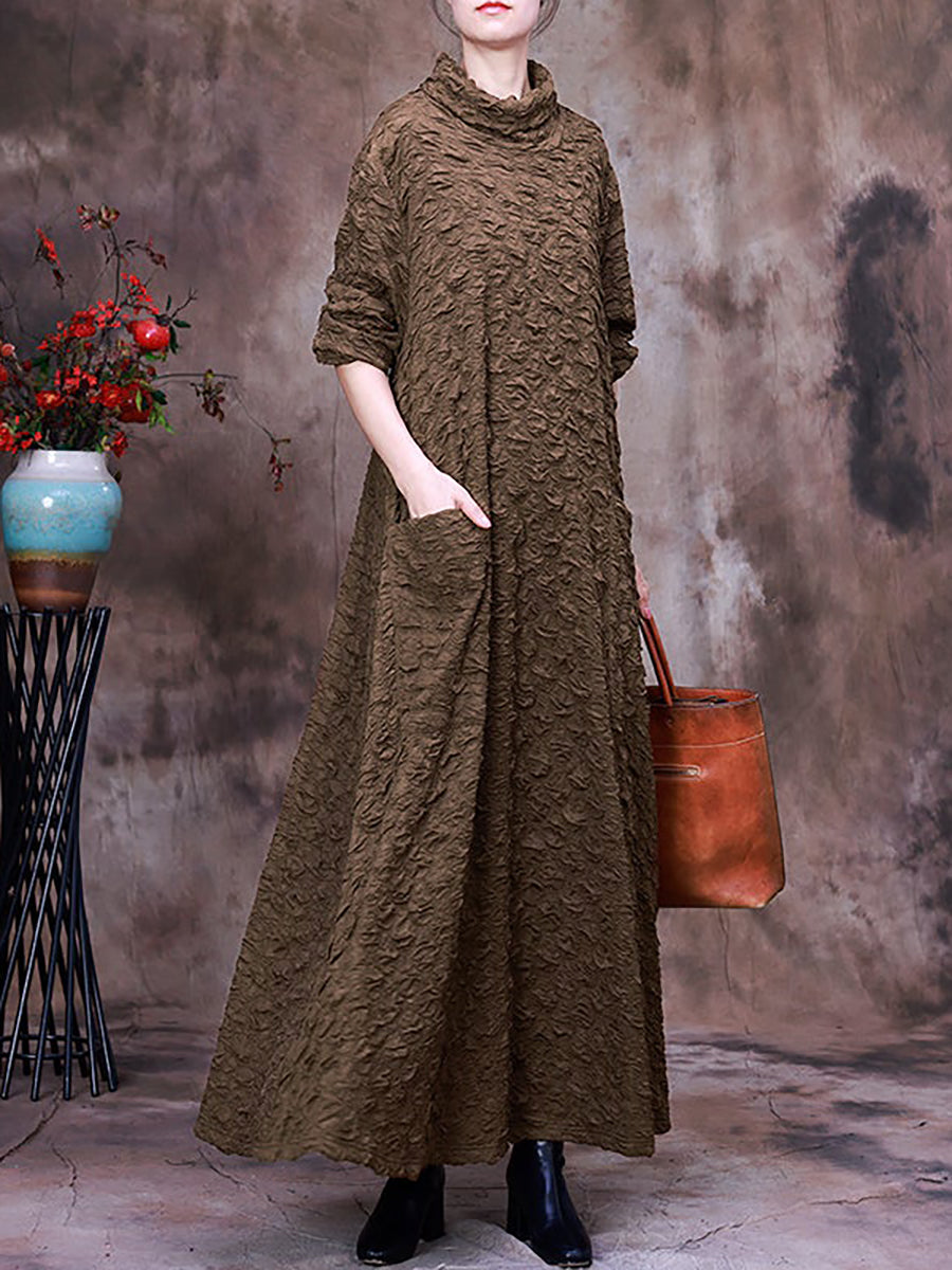 Plus Size Maxikleid mit Taschen und langen Ärmeln für Damen