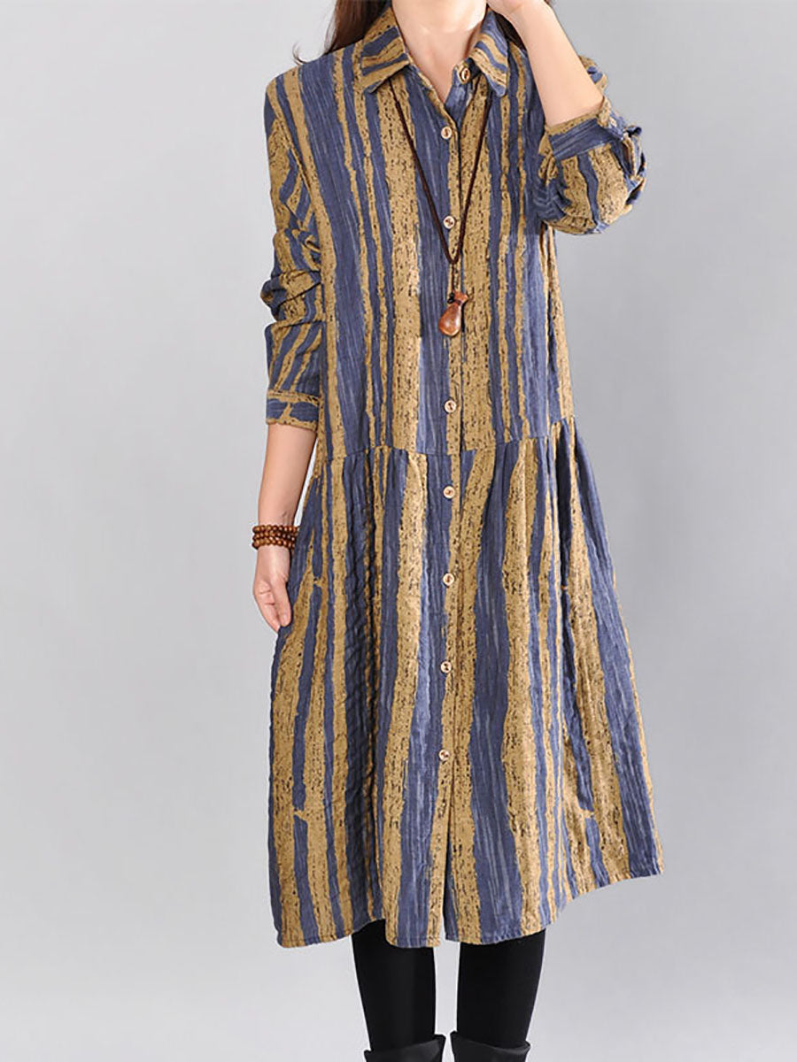 Lässiges Kleid aus 100 % Baumwolle mit Streifen für Damen in Übergröße