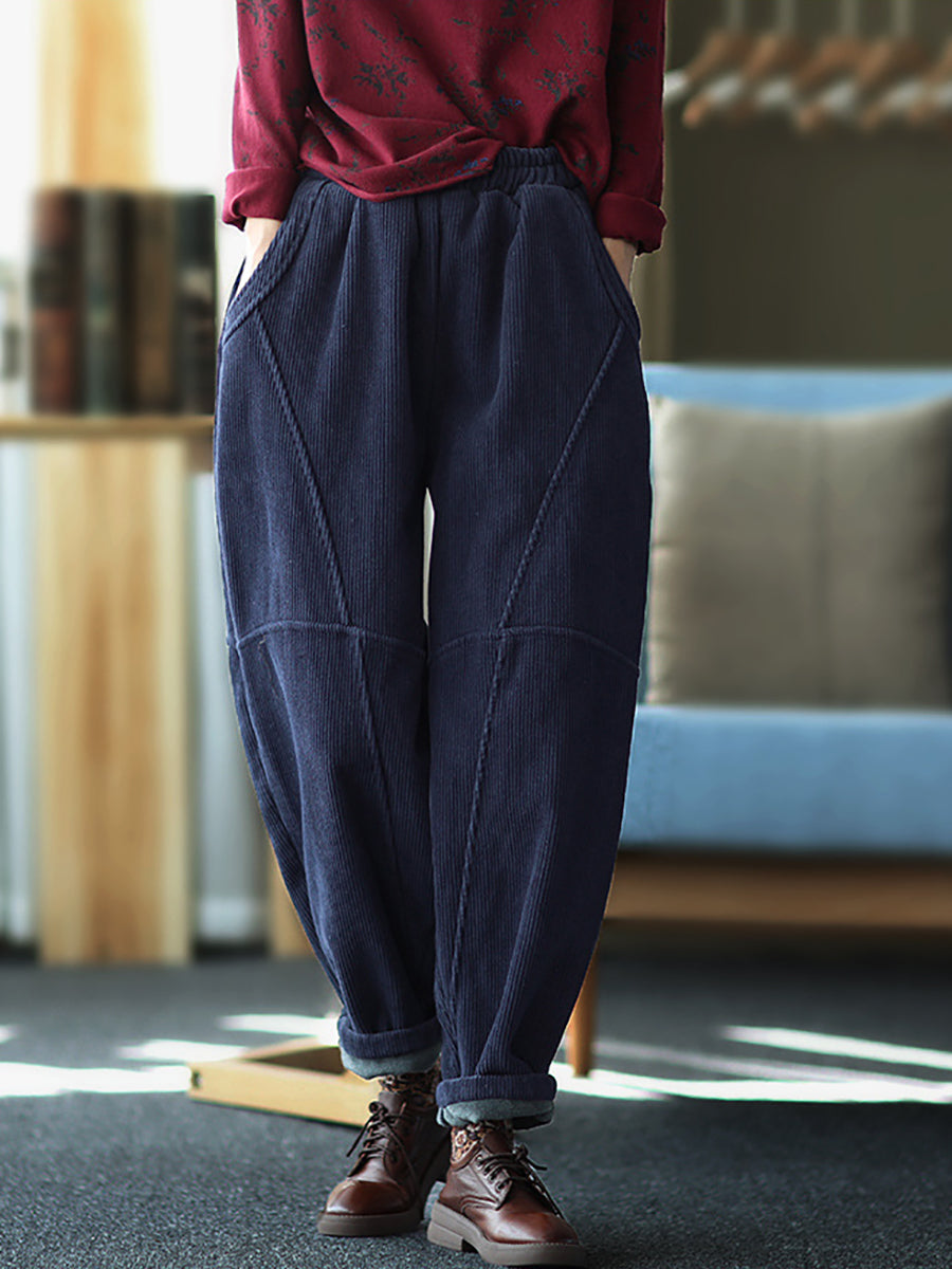 Plus Size Damen Vintage Solide Spliced ​​Thicken Hose