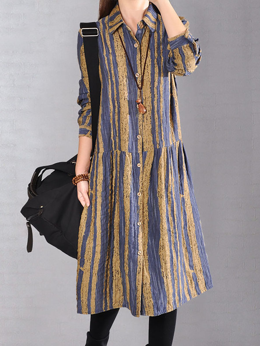 Lässiges Kleid aus 100 % Baumwolle mit Streifen für Damen in Übergröße