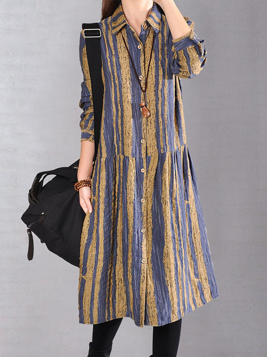 Lässiges Kleid aus 100 % Baumwolle mit Streifen für Damen in Übergröße