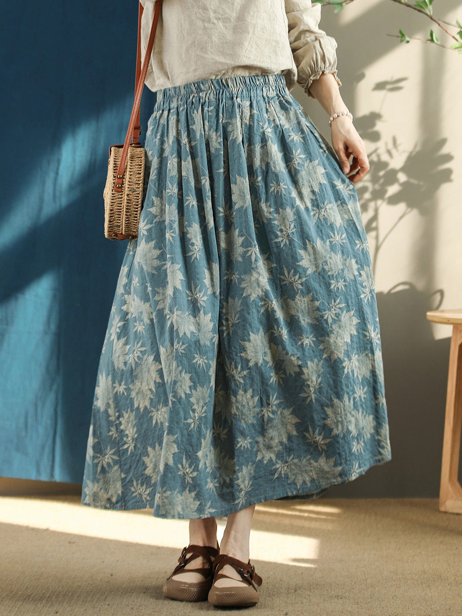 Jupe ample d'été à taille élastique à motif floral vintage grande taille