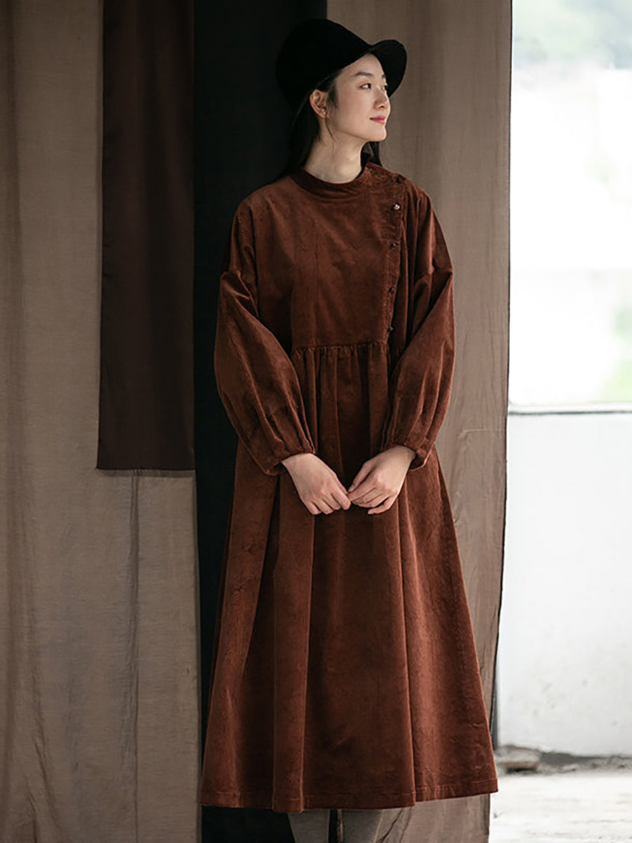 Plus Size Damen Herbst Solid Plissee Cord Kleid 