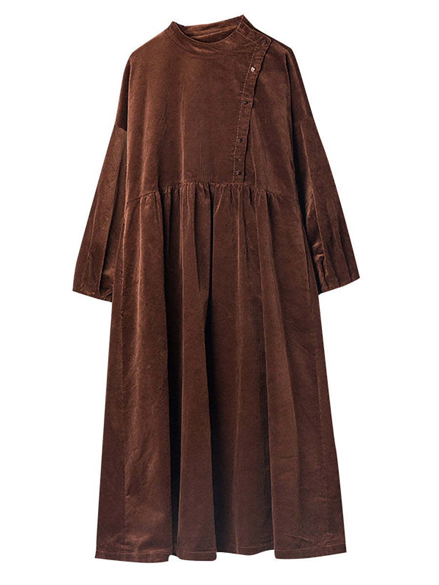 Plus Size Damen Herbst Solid Plissee Cord Kleid 