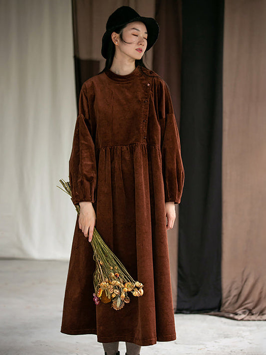 Plus Size Damen Herbst Solid Plissee Cord Kleid 