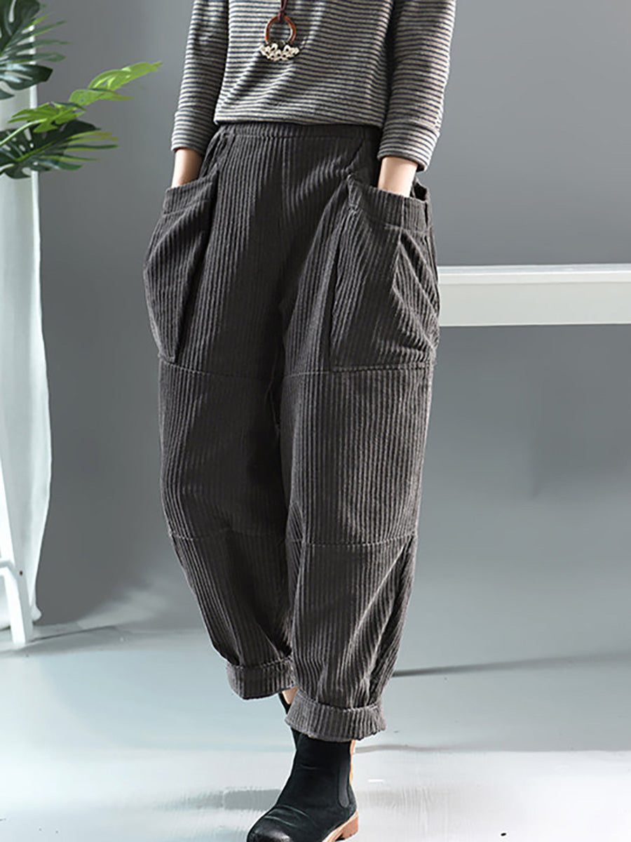 Plus Size Frühling Retro Cordhose in Volltonfarbe