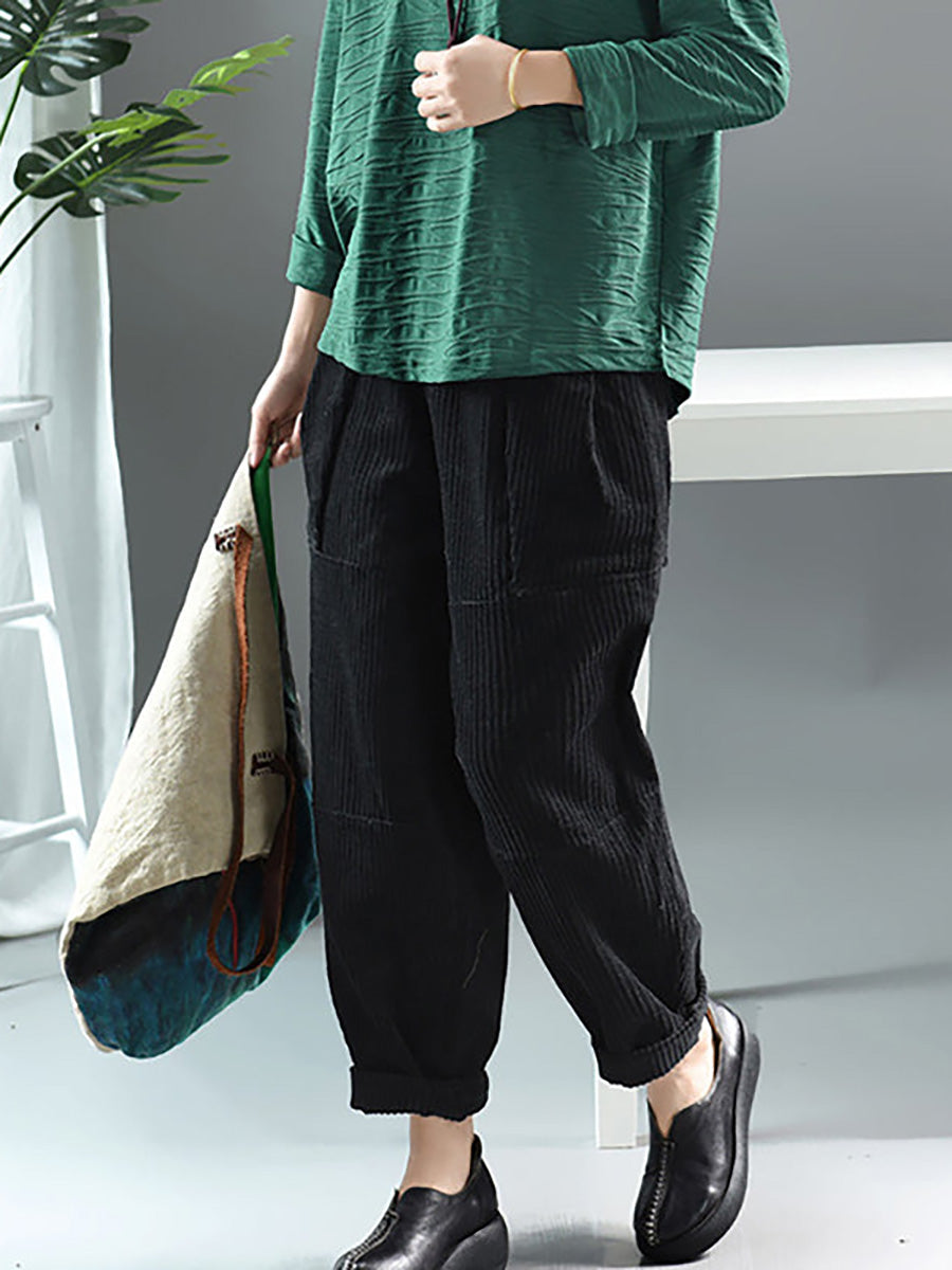 Plus Size Frühling Retro Cordhose in Volltonfarbe