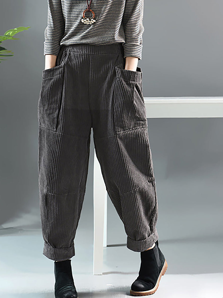 Plus Size Frühling Retro Cordhose in Volltonfarbe